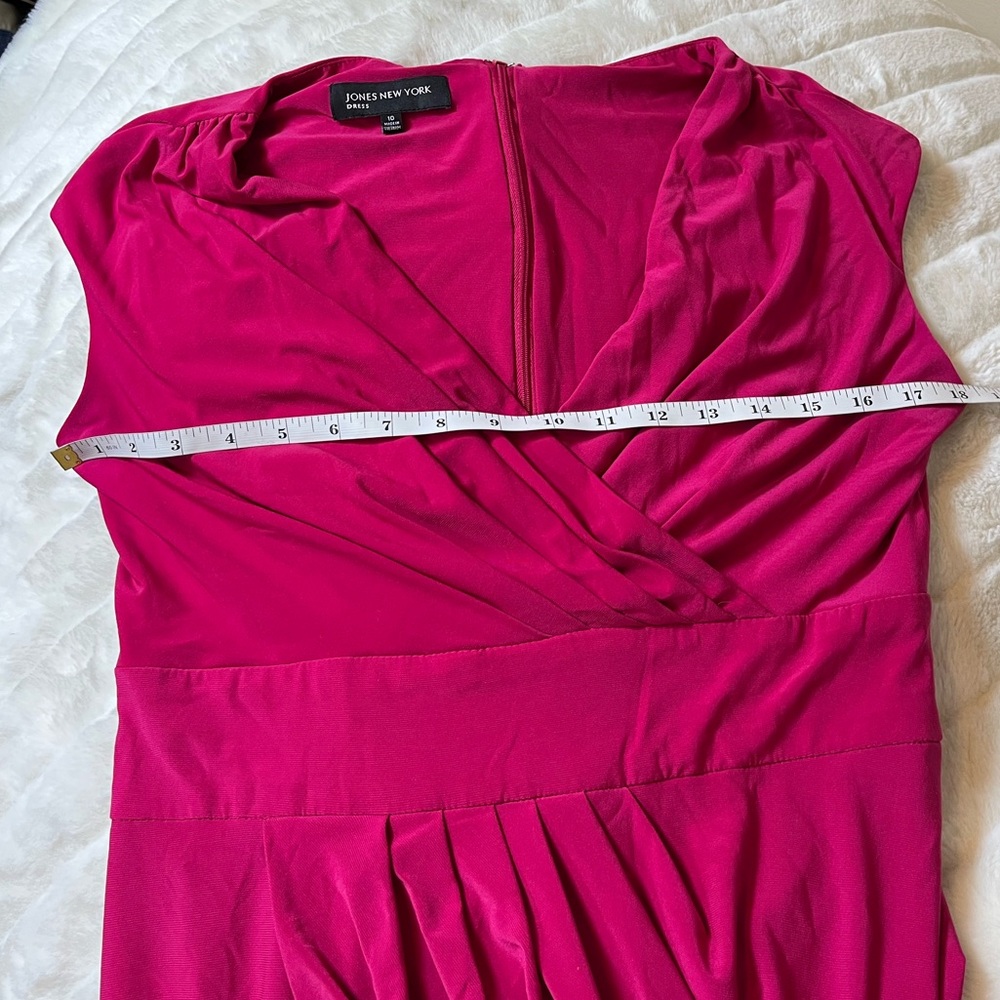 Jones New York 10 Summer Fall Dark Pink Surplice Ruched Sleeveless Office Dress - Picture 3 of 9